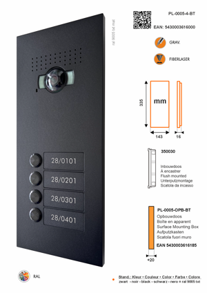 SFERA LUNA+4 Push-button door station for video intercom systems by Bticino