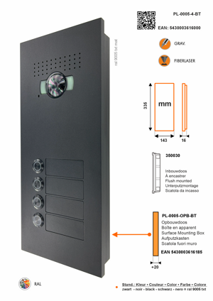 SFERA LUNA+4 Push-button door station for video intercom systems by Bticino