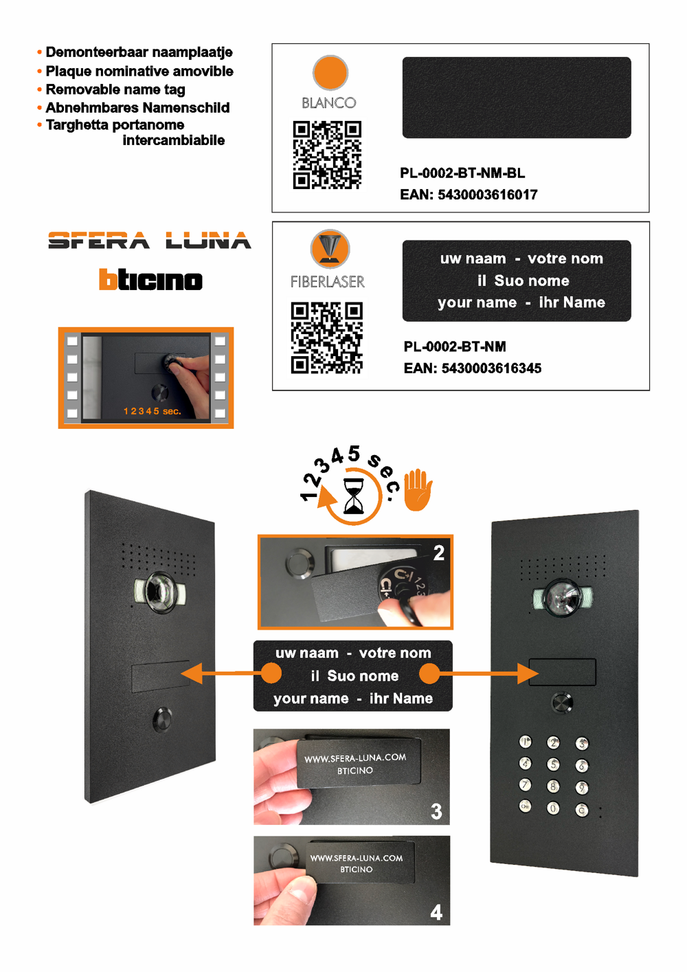 Sfera Luna Lasergraviertes Namensschild/namenplakette  - Name/Text/Nummer