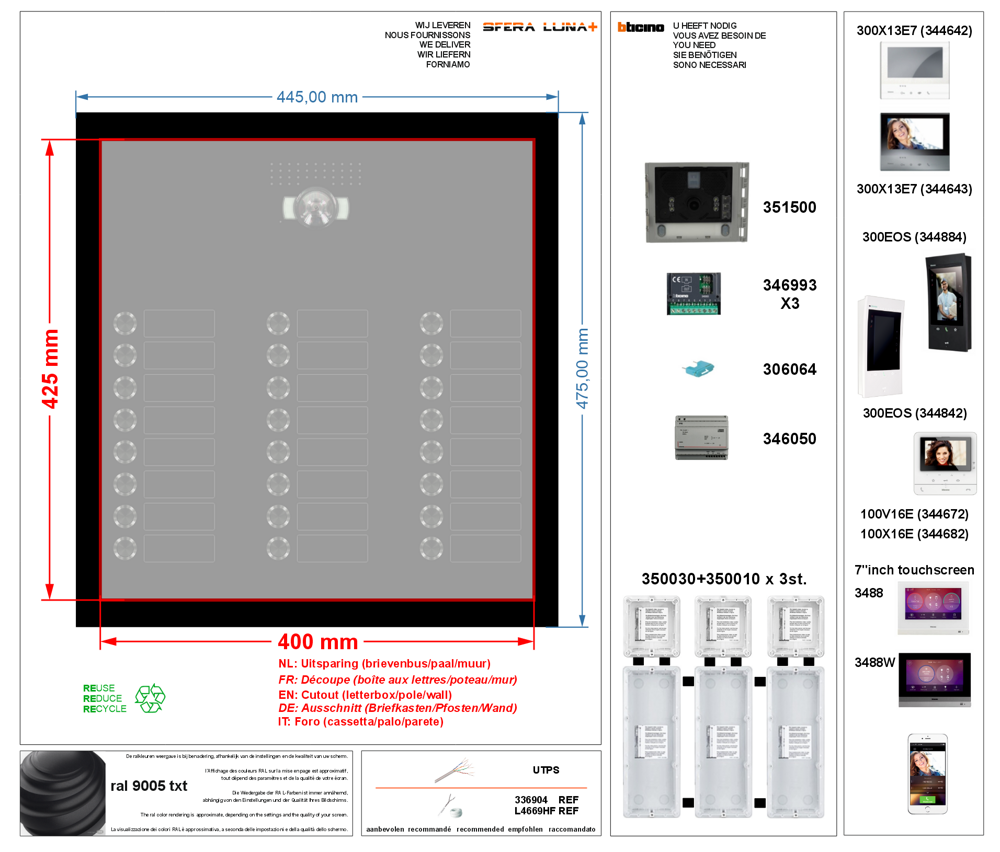 SFERA LUNA 24 Call/Push Buttons for Audio/Video door entry system Bticino