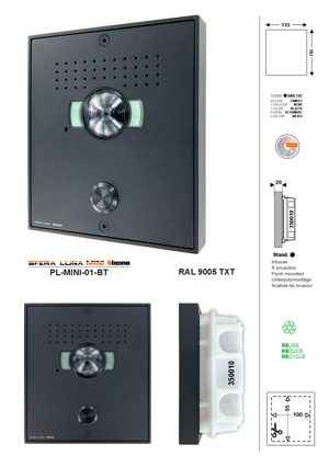 2 wires video entrance panel high-end SFERA LUNA MINI 01 Bticino 