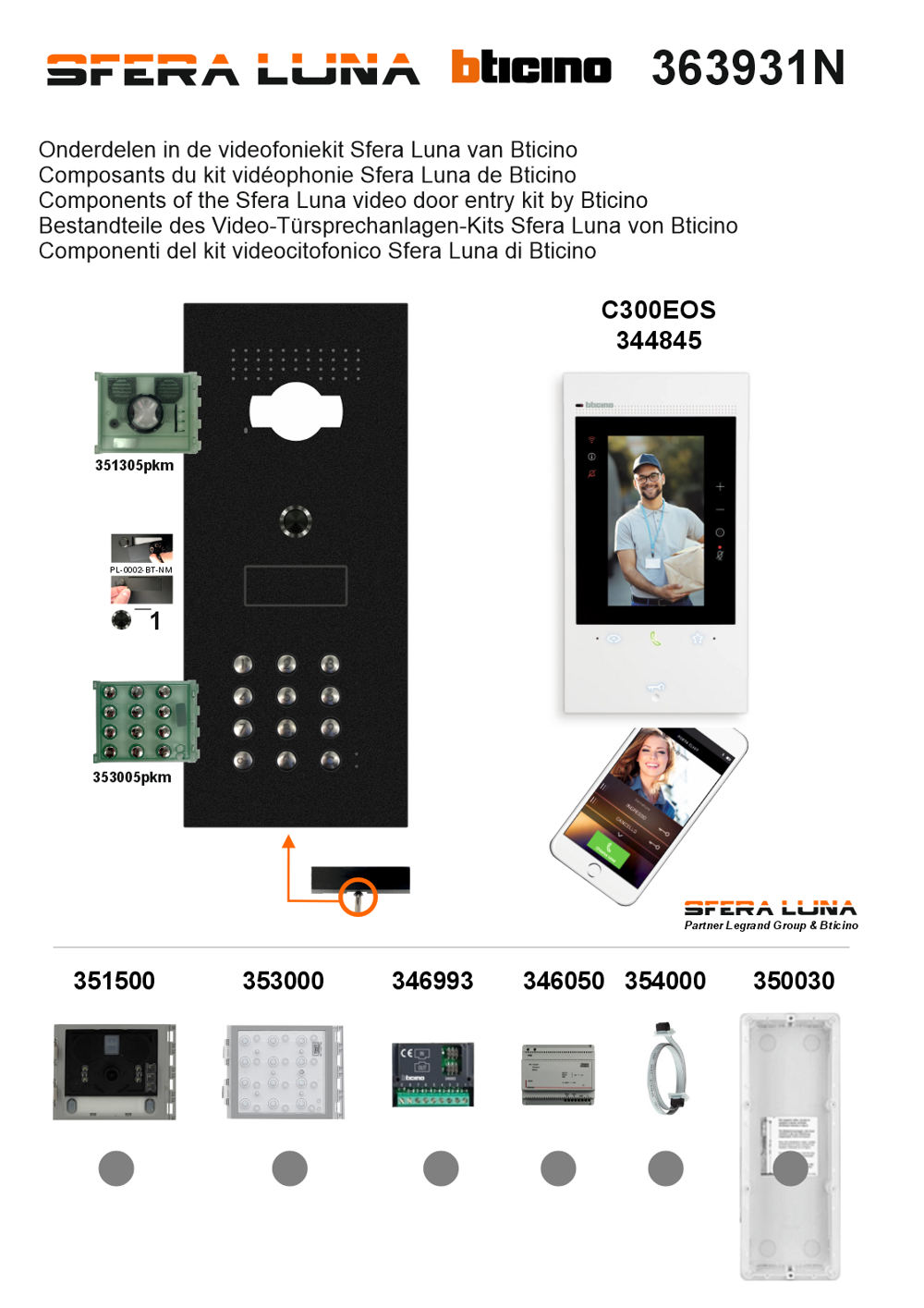SFERA LUNA Kit 363931N – High-End Video Door Entry System with Classe 300EOS Indoor Unit
