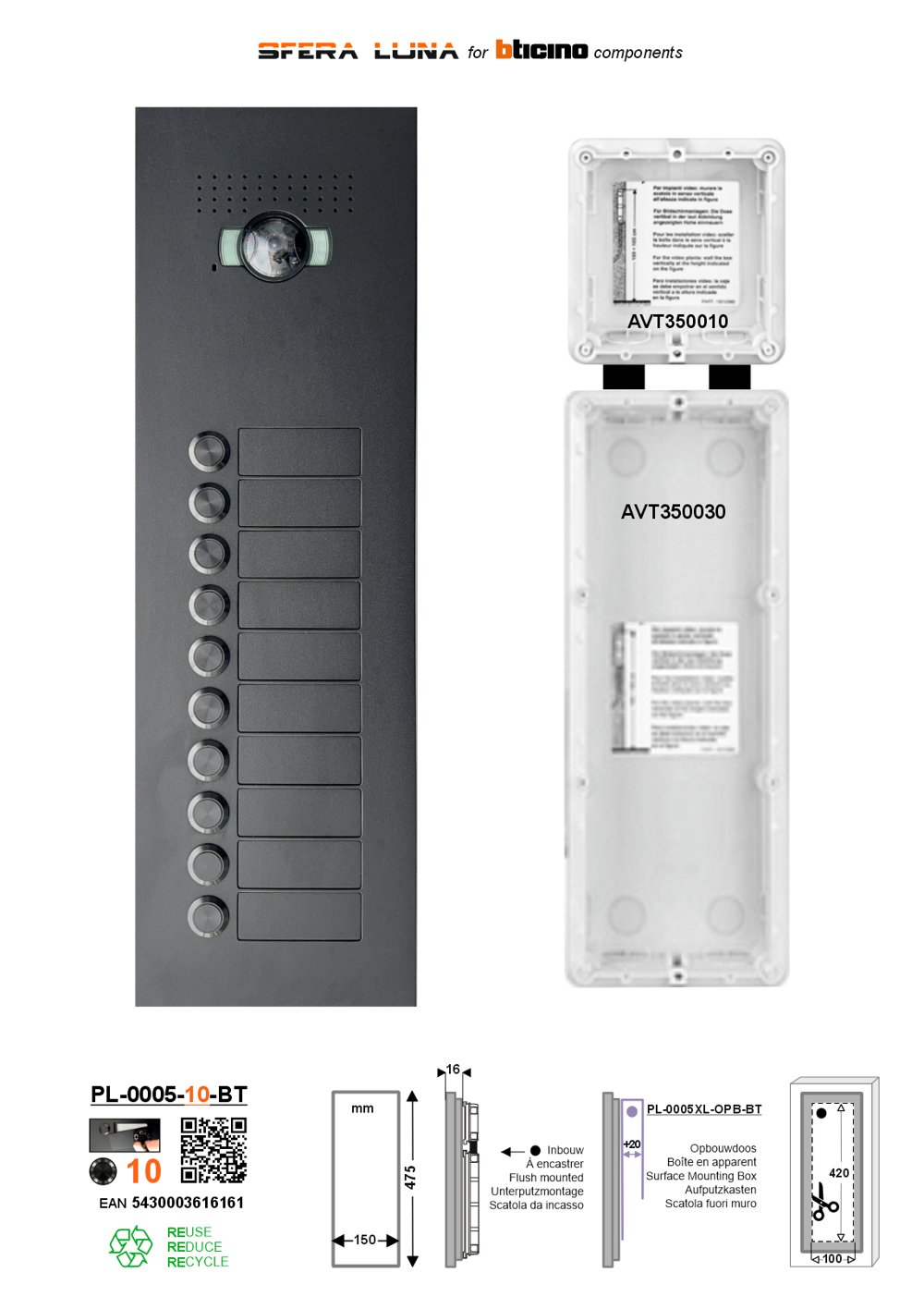 SFERA LUNA+10 DRUKKNOPPEN Video Parlofonie High-End BTICINO