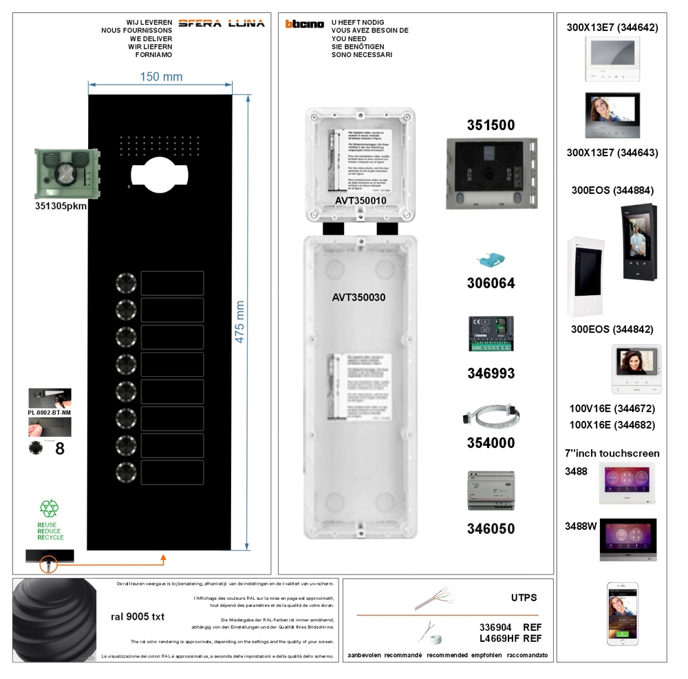 SFERA LUNA+8 Drucktaster Video-Gegensprechanlage High-End Bticino