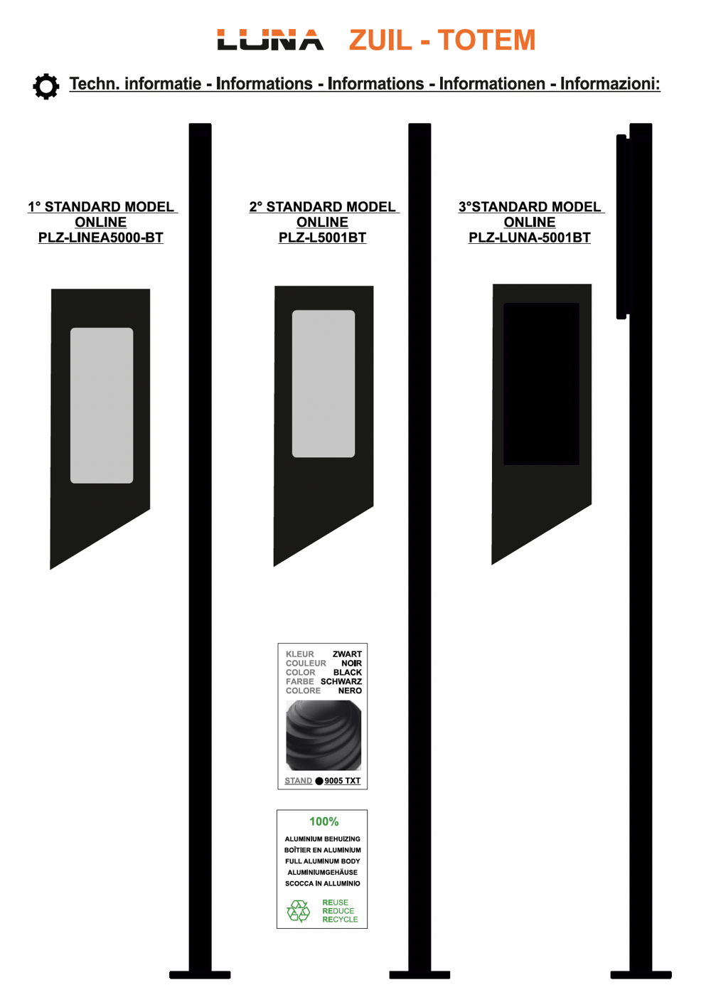 LUNA Colonne Design + Plaque Frontale LUNA5000 pour Écran Tactile BTicino 345000