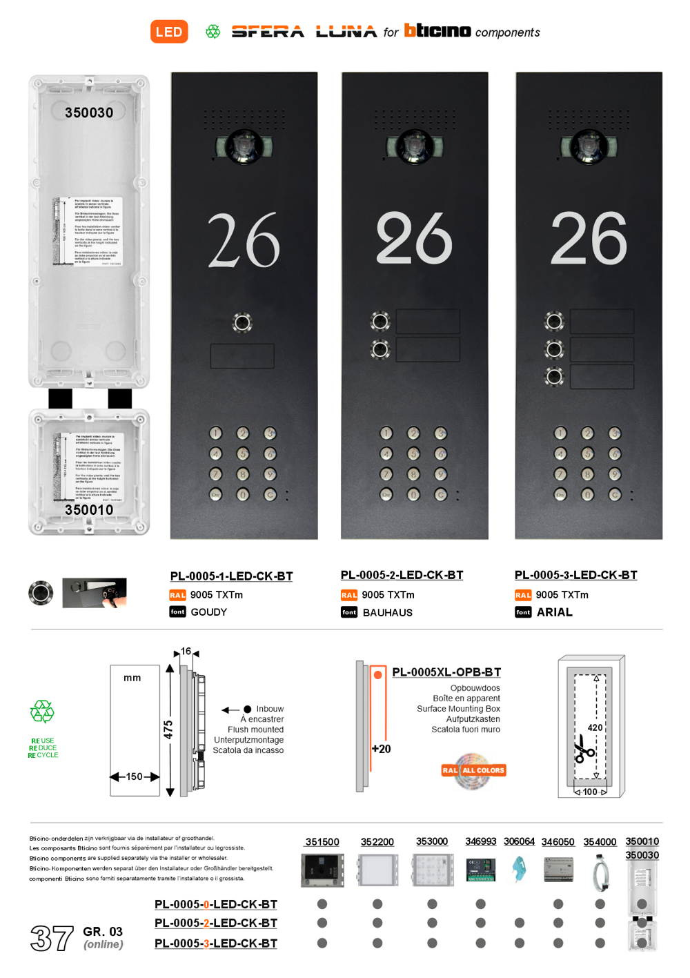 SFERA LUNA  Frontale per pulsantiera Videocitofonica di Bticino con Numero civico LED + tastiera numerica