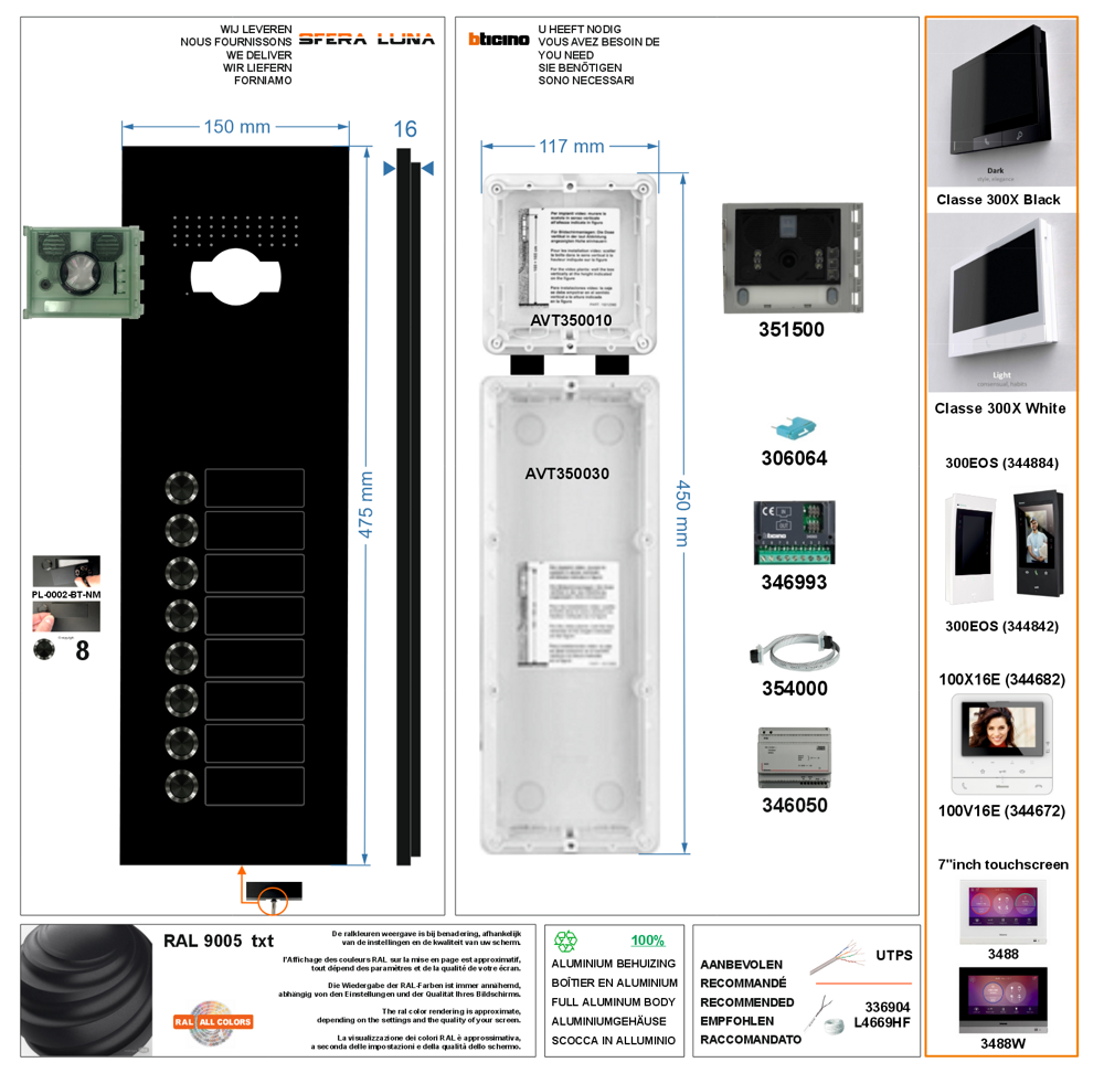 SFERA LUNA+8 Drucktaster Video-Gegensprechanlage High-End Bticino