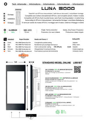 LUNA 5000 Premium Front Panel (for Bticino 354000 Touch Module)
